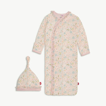 charlotte modal magnetic cozy sleeper gown + hat set with ruffles
