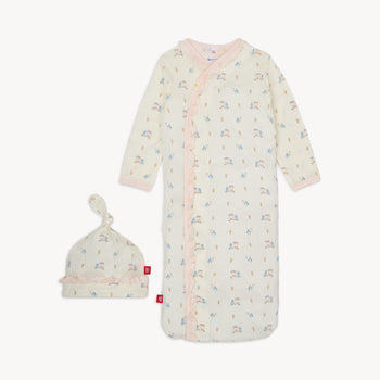 penguin pints modal magnetic cozy sleeper gown + hat set with ruffles