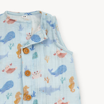deep sea jubilee cotton gauze magnetic sleeveless romper