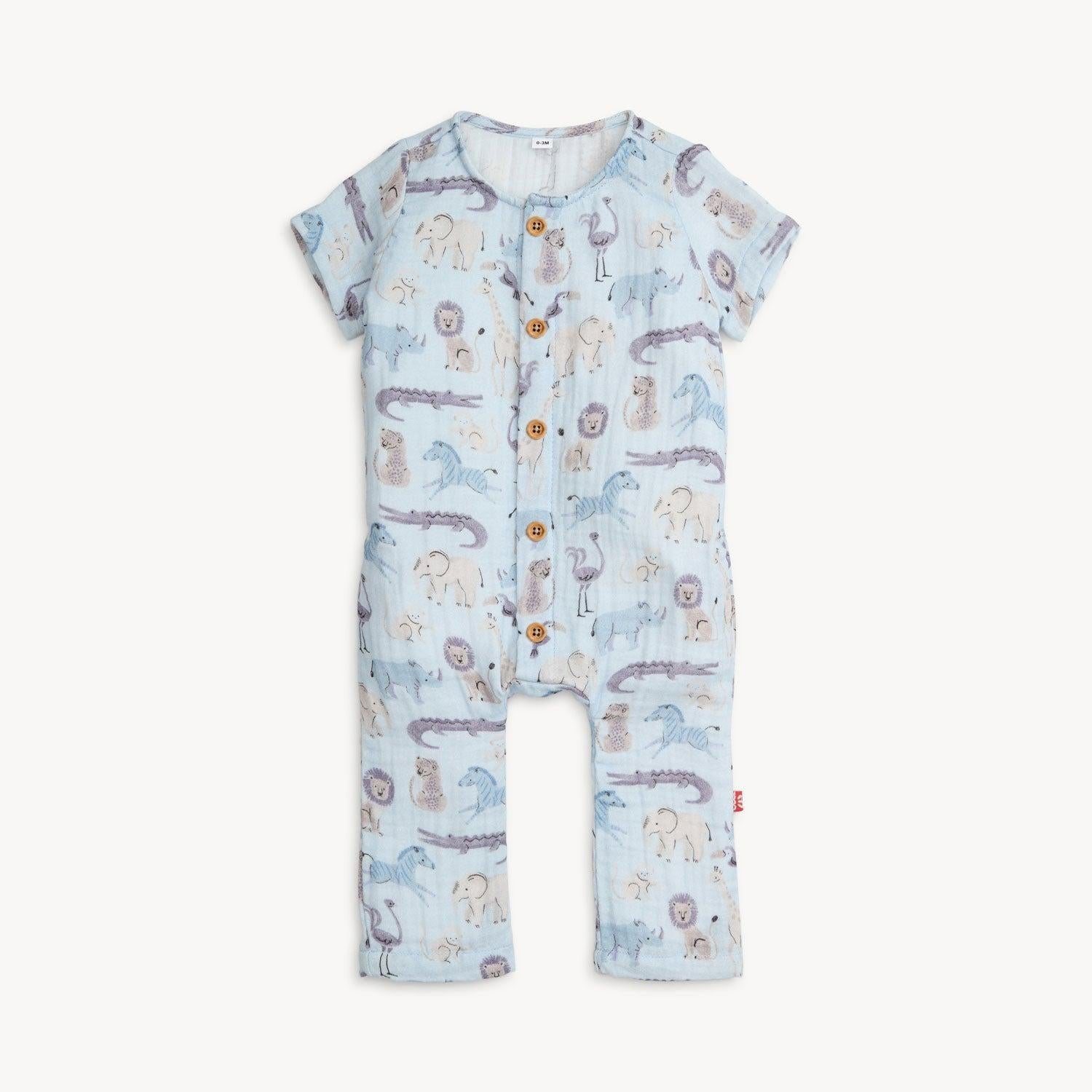 jungle jazz cotton gauze magnetic short sleeve romper - re-loved