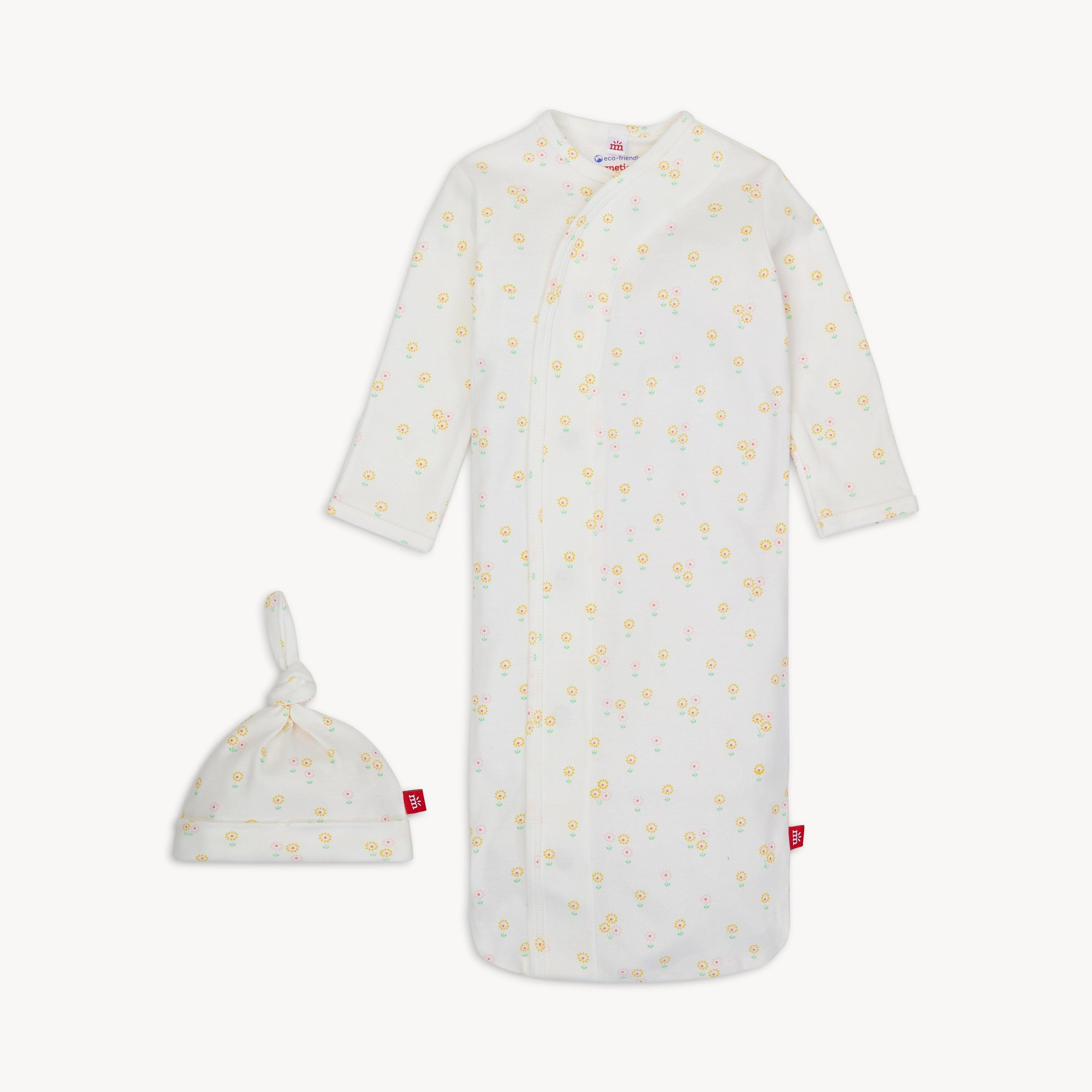 evangeline organic cotton magnetic cozy sleeper gown + hat set - re-loved