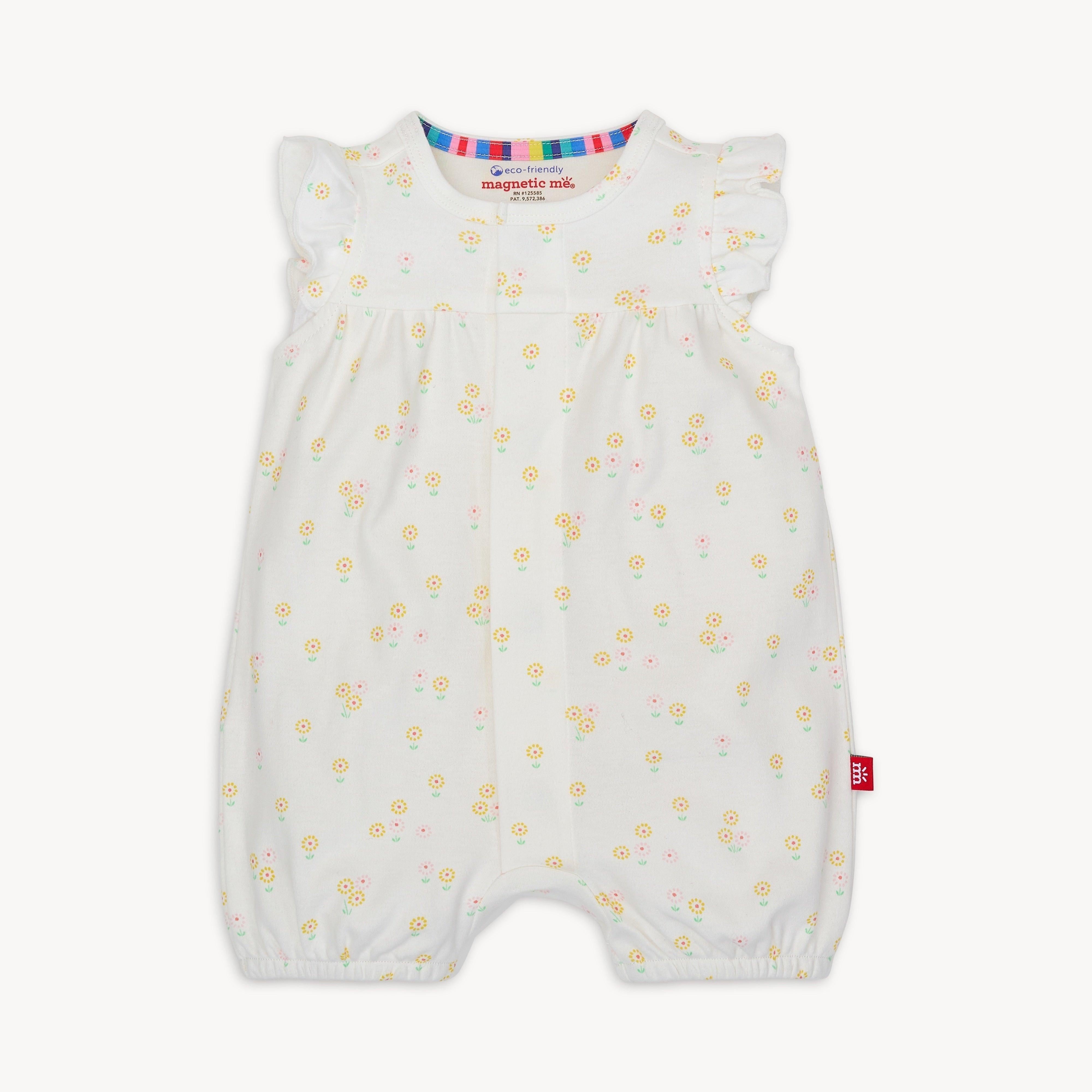 evangeline organic cotton magnetic ruffle sleeve romper - re-loved