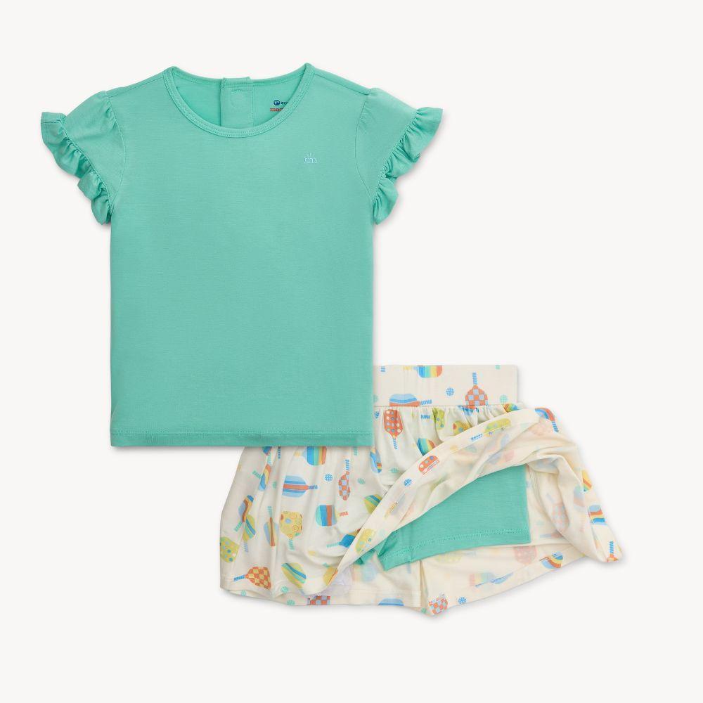 perfect pickle paddles modal magnetic play all day top + flutter skort set - re-loved