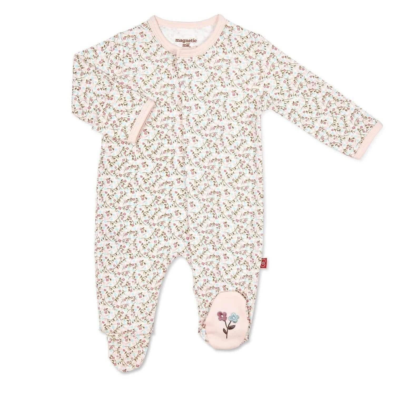 bedford floral organic cotton magnetic parent favorite footie - re-loved