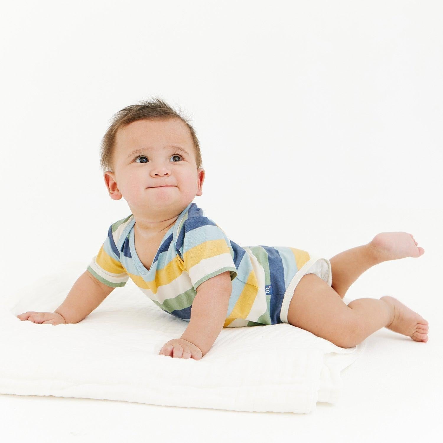 big multi stripe blue cloudstretch™ magnetic bodysuit - re-loved