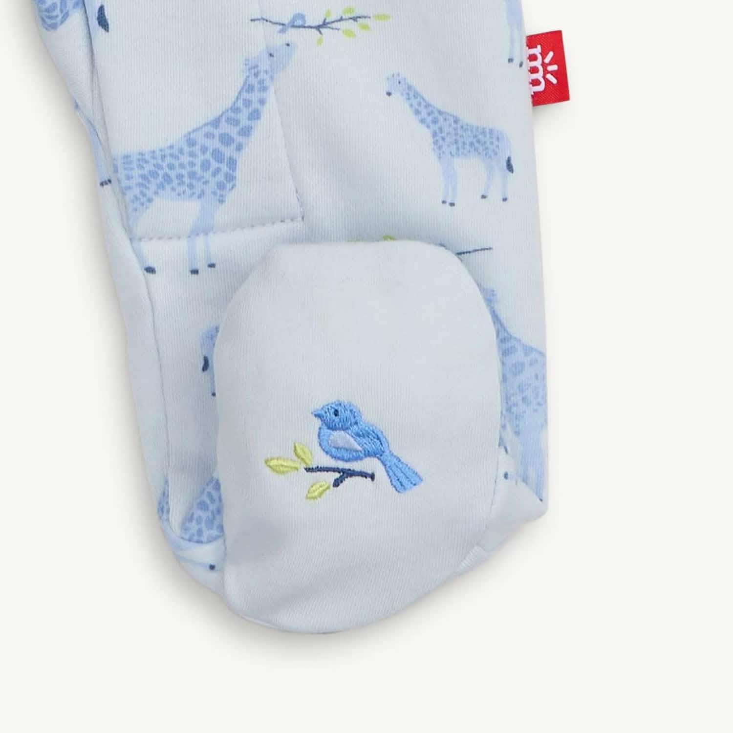 blue jolie giraffe organic cotton magnetic parent favorite footie