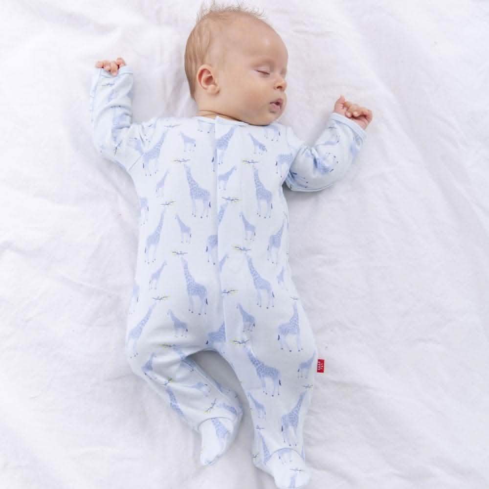 blue jolie giraffe organic cotton magnetic parent favorite footie