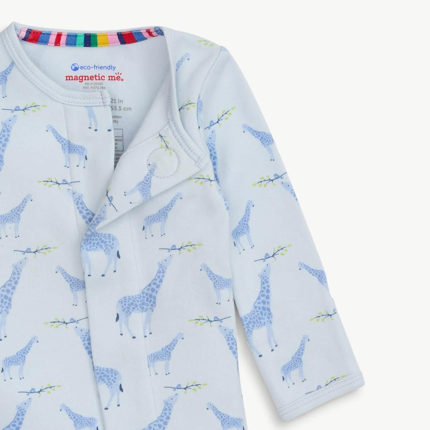 blue jolie giraffe organic cotton magnetic parent favorite footie