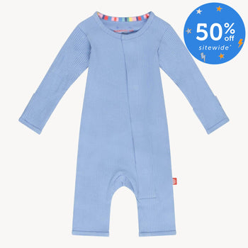 blue skies ribbed cotton magnetic fuss free coverall