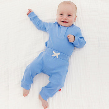 blue skies ribbed cotton magnetic long sleeve bodysuit + pant set