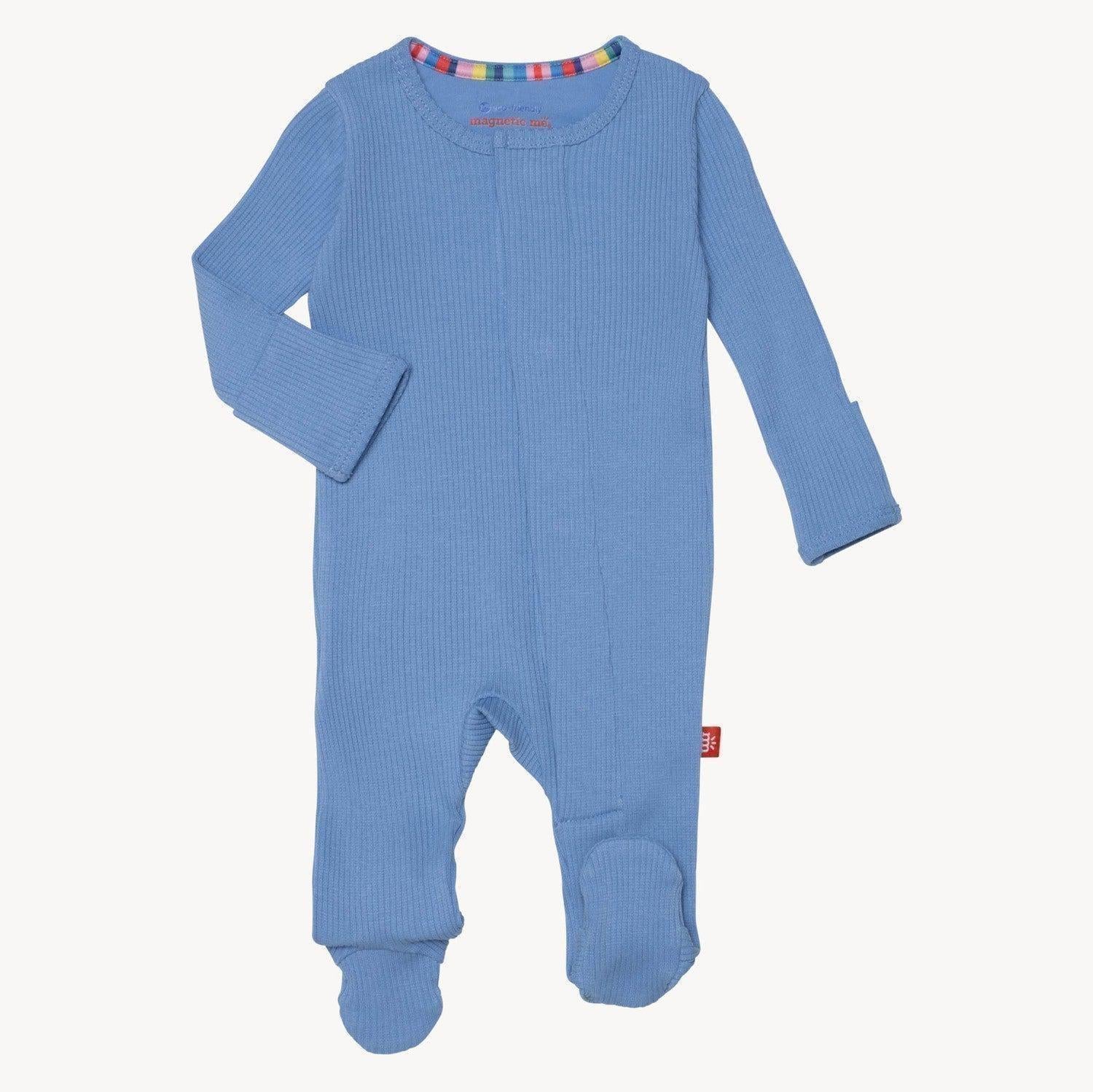 blue skies ribbed cotton magnetic parent favorite footie - re-loved