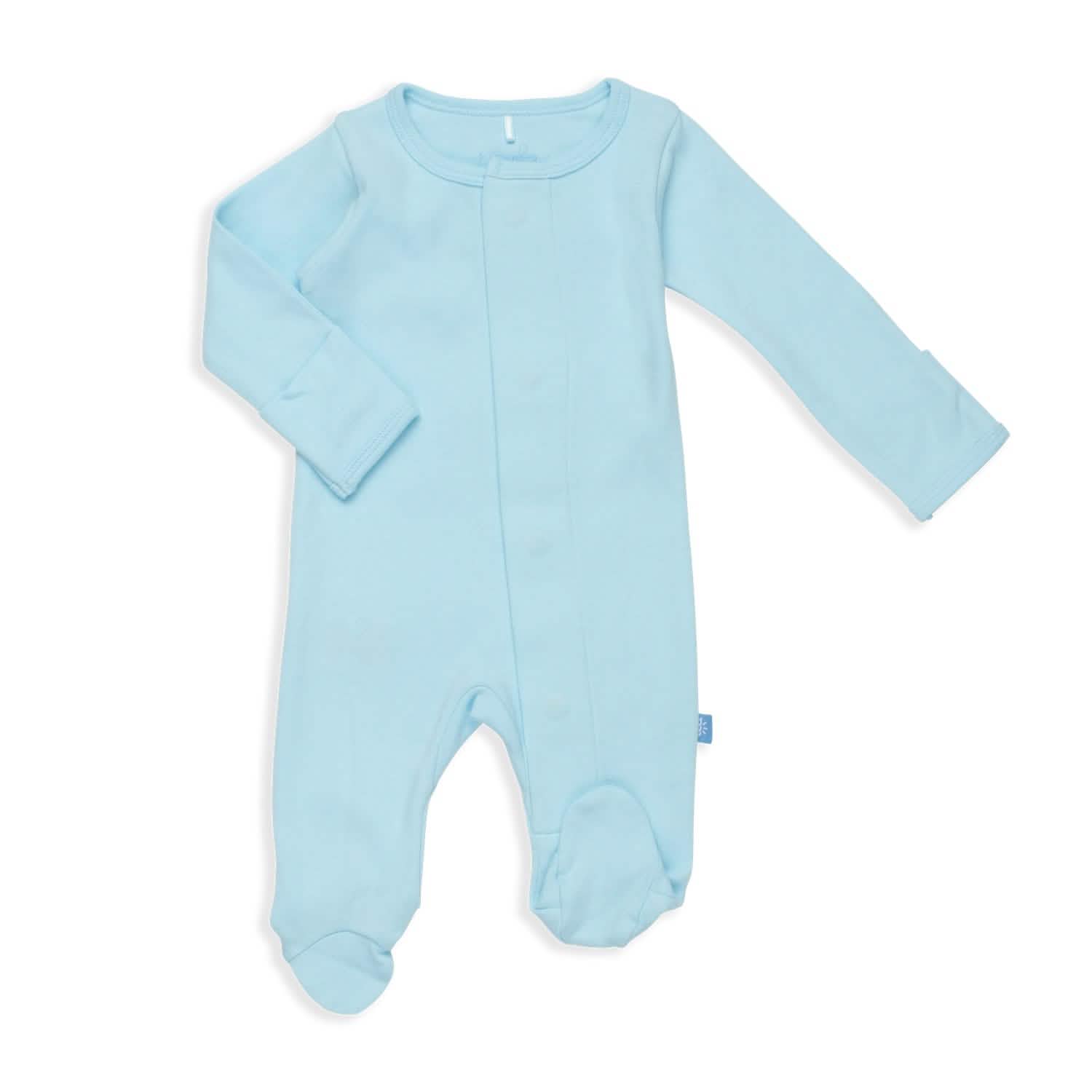 blue water organic cotton magnetic footie - re-loved