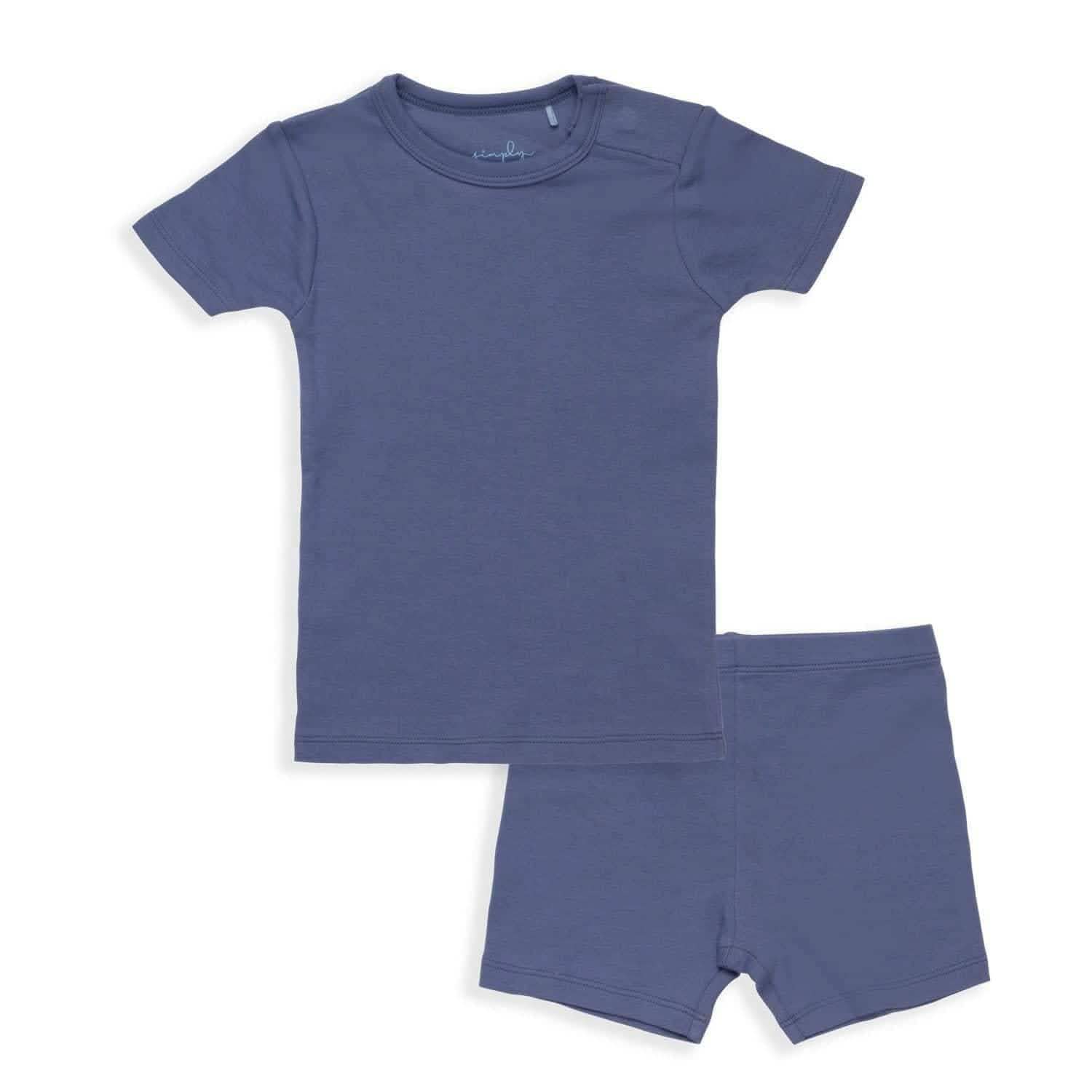 chambray organic cotton magnetic kids pajama shortie set