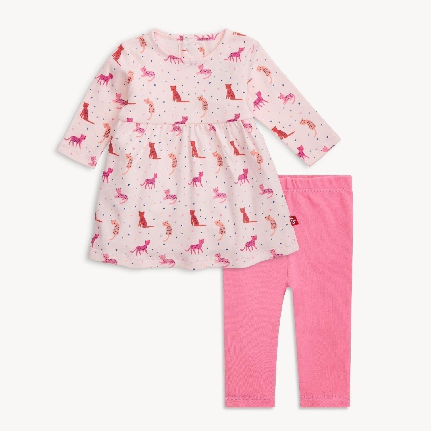 cheetah bonita organic cotton magnetic little baby dress + legging set - re-loved