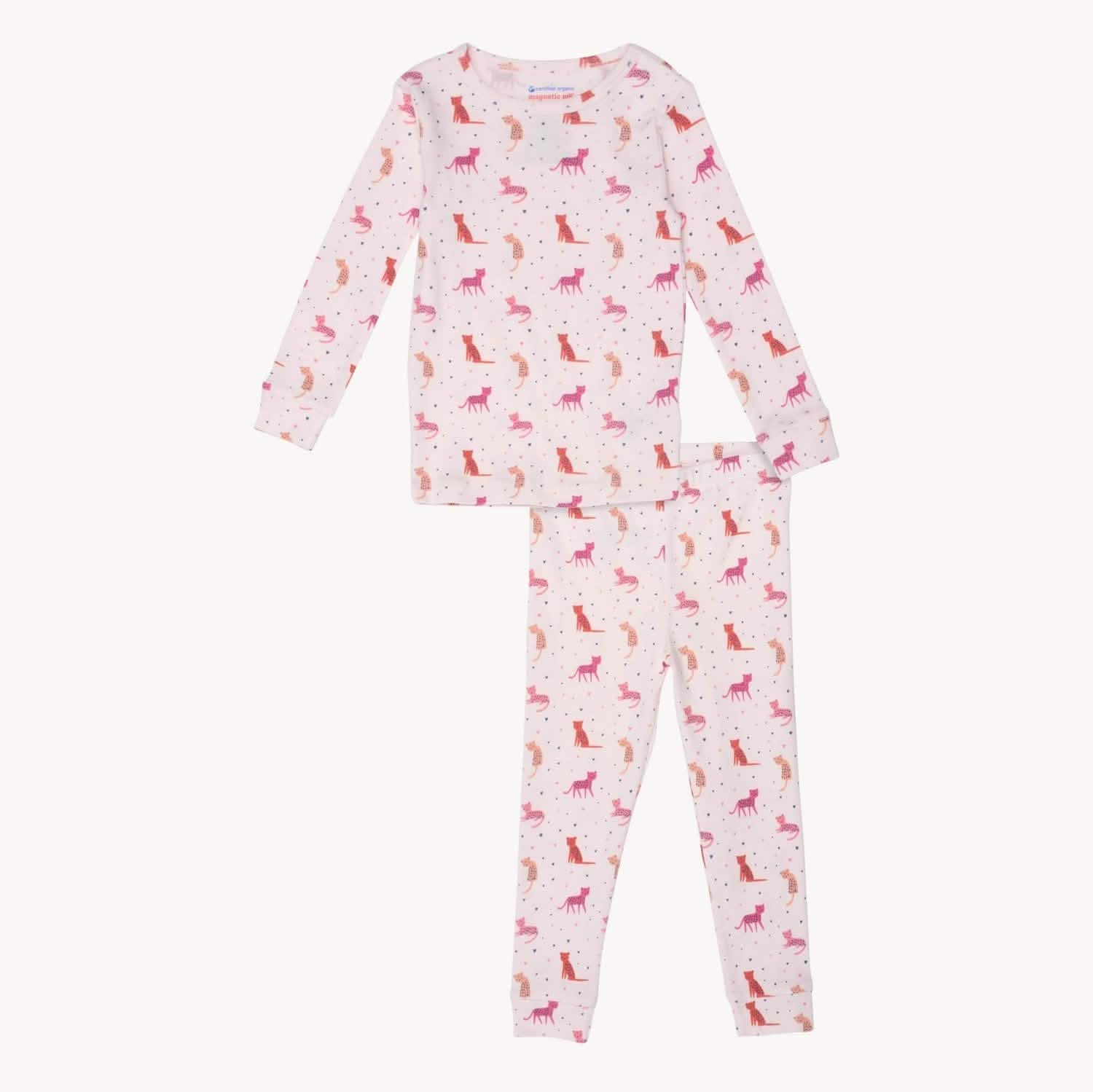 cheetah bonita organic cotton magnetic no drama pajama kids long sleeve set