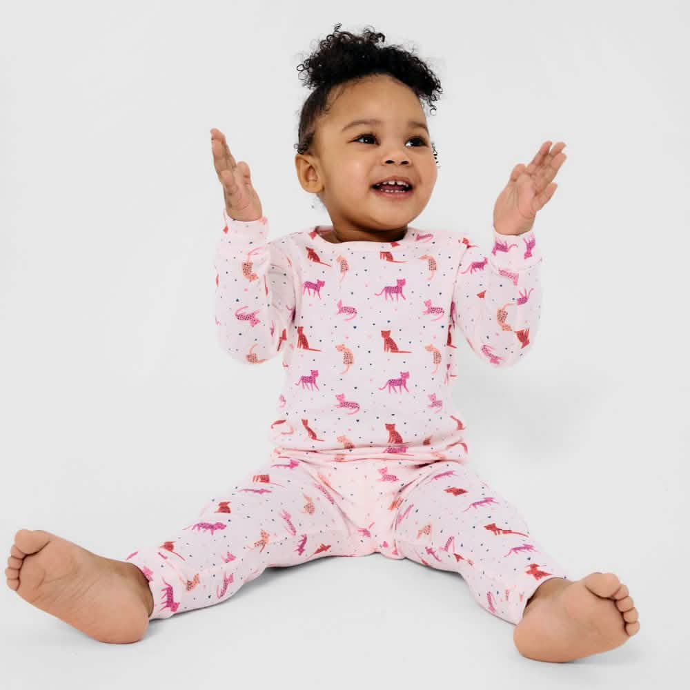 cheetah bonita organic cotton magnetic no drama pajama kids long sleeve set