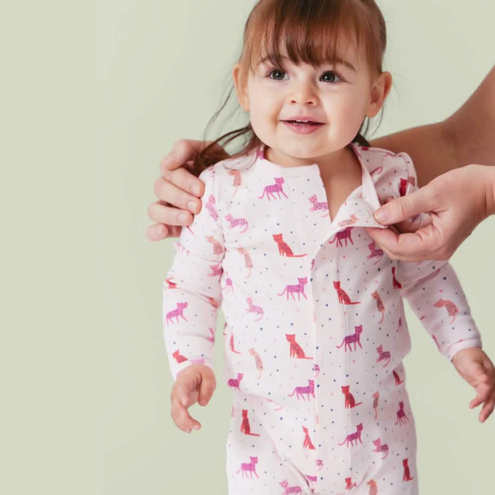 cheetah bonita organic cotton magnetic parent favorite footie