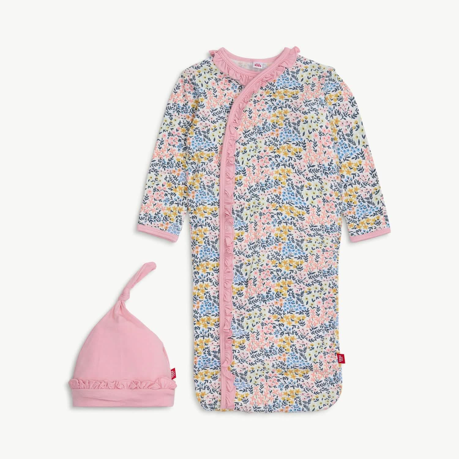 chelsea modal magnetic cozy sleeper gown + hat set with ruffles