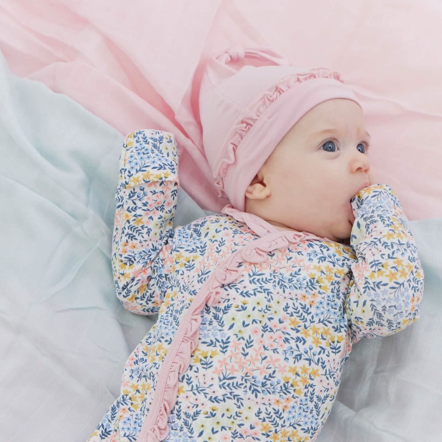 chelsea modal magnetic cozy sleeper gown + hat set with ruffles