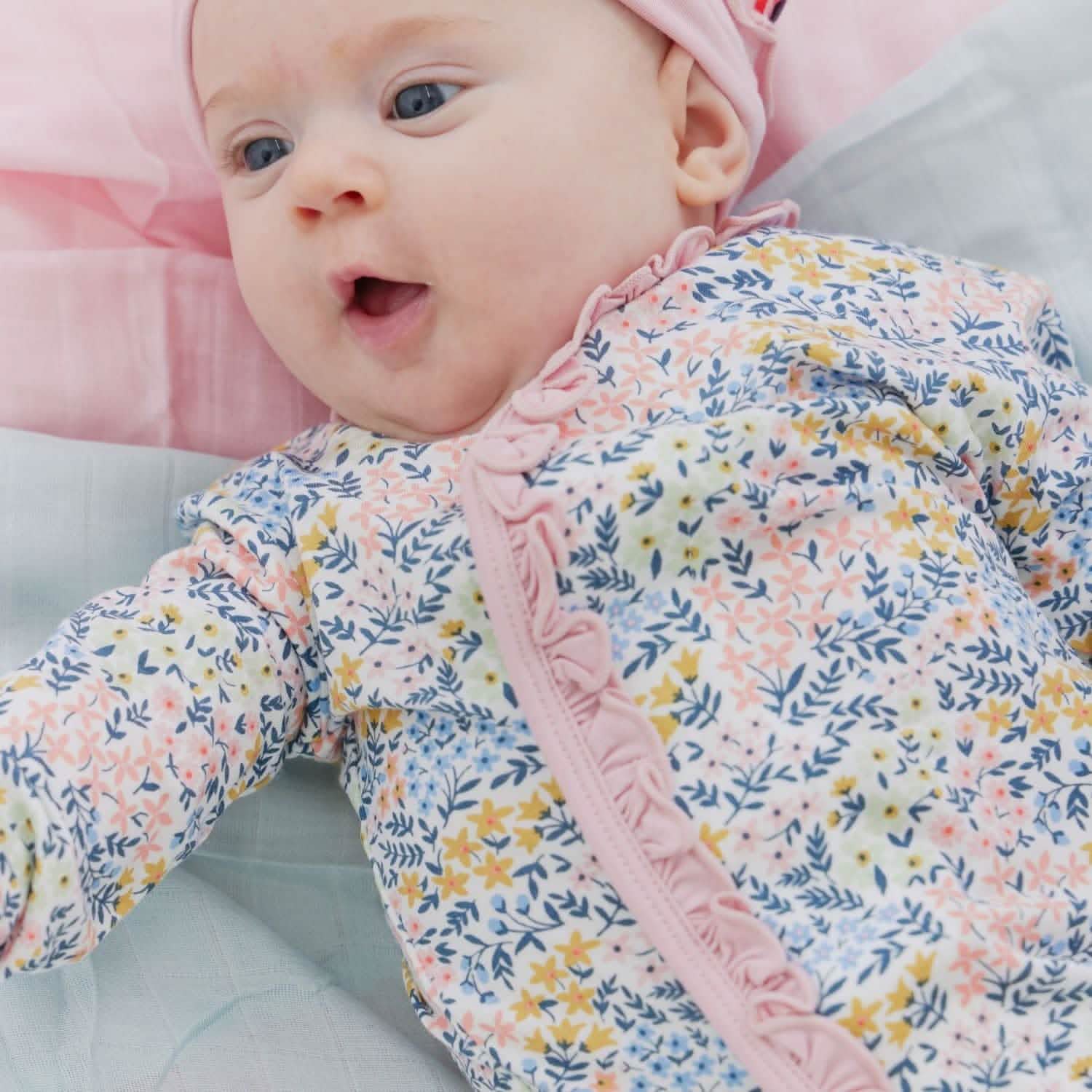 chelsea modal magnetic cozy sleeper gown + hat set with ruffles