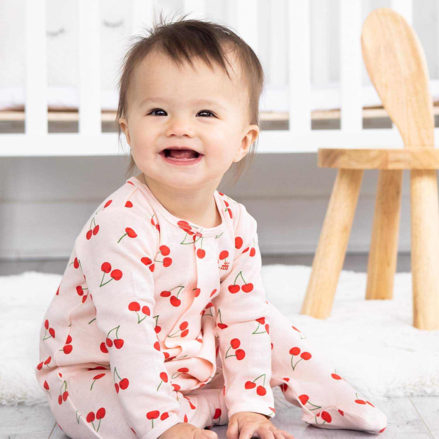 cherry pinkin' organic cotton magnetic footie - re-loved