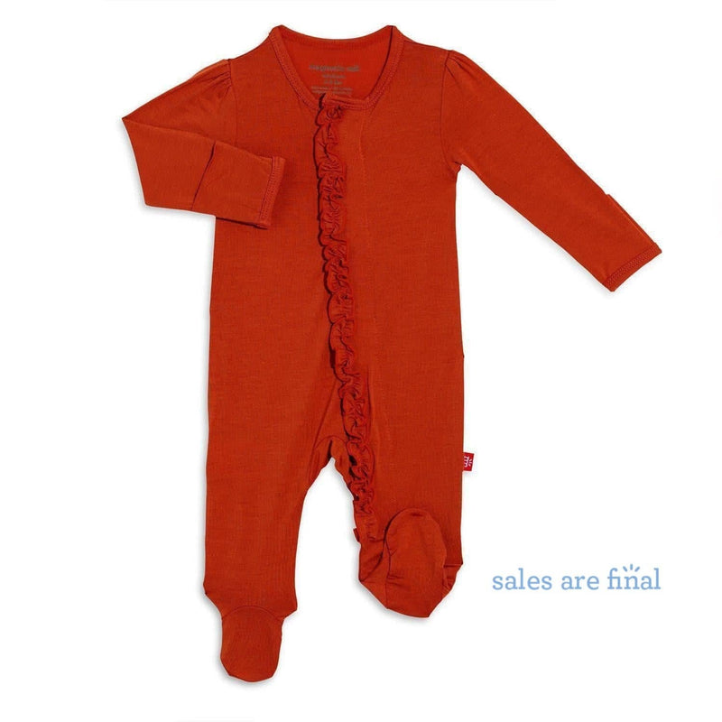 chestnut modal magnetic ruffle footie - re-loved