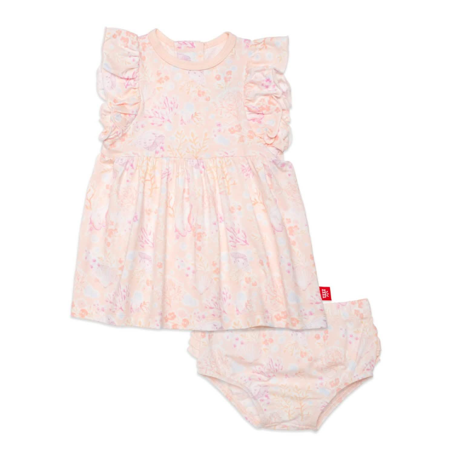 coral floral modal magnetic little baby dress + diaper cover set - re-loved