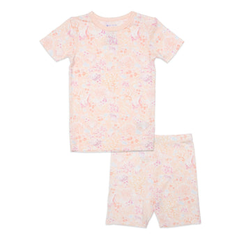 coral floral modal magnetic no drama toddler pajama shortie set