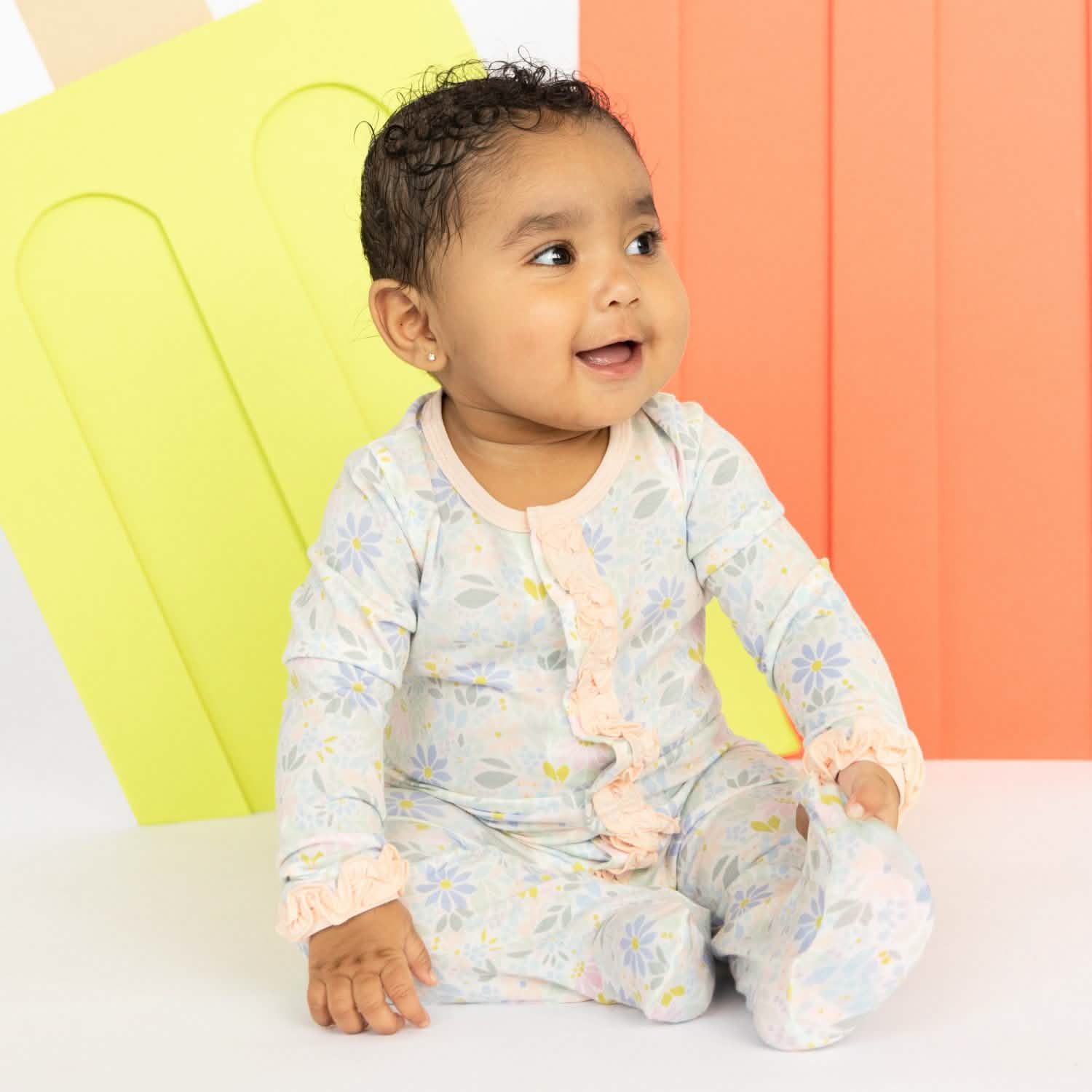 darby modal magnetic parent favorite footie with ruffles - re-loved