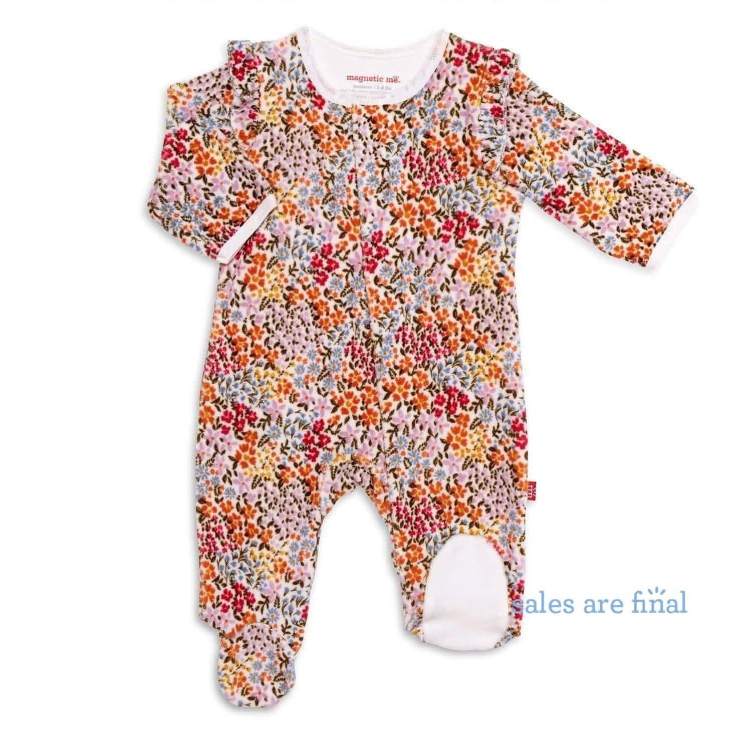 ditsy garden floral velour magnetic footie - re-loved