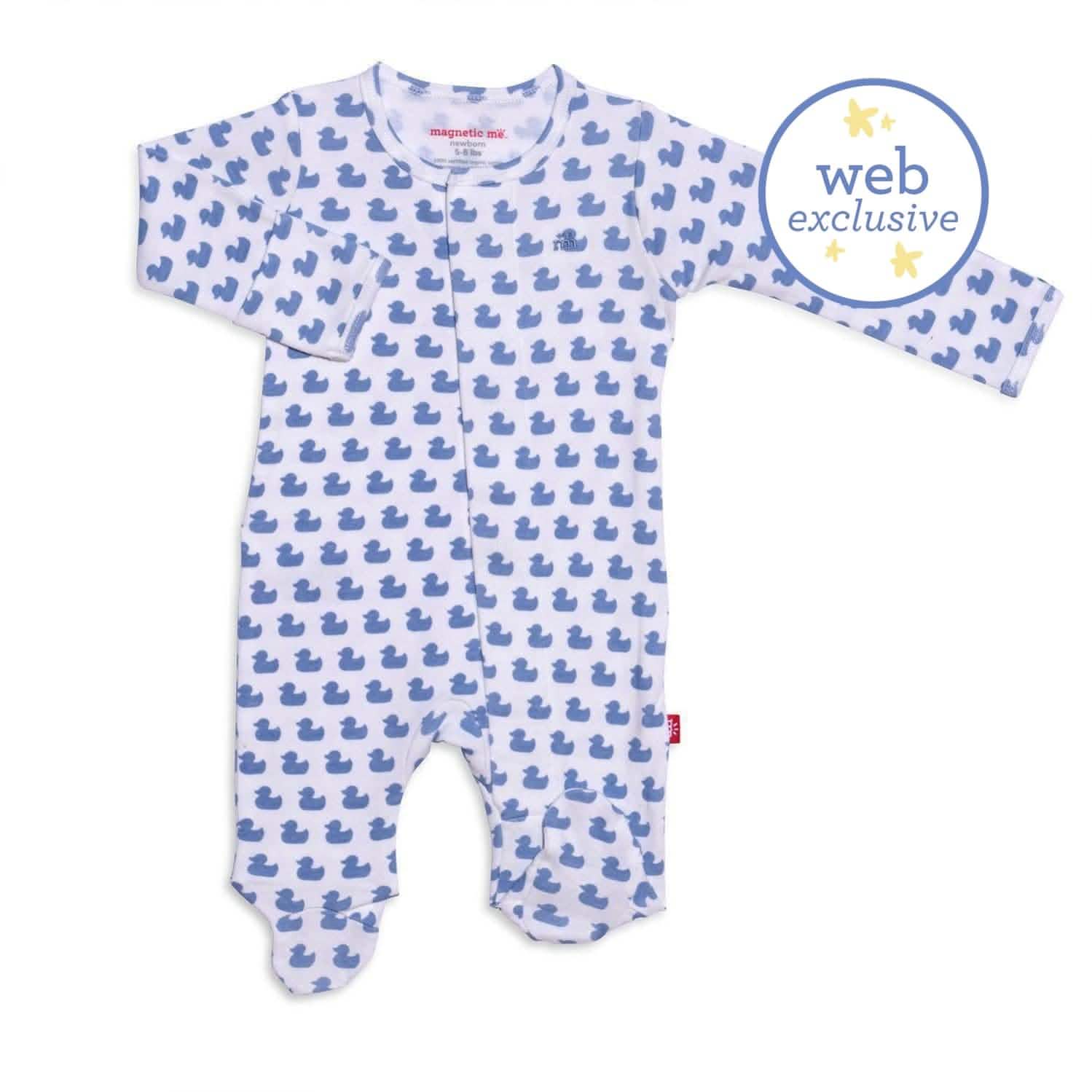 ducks in a row organic cotton magnetic footie - re-loved