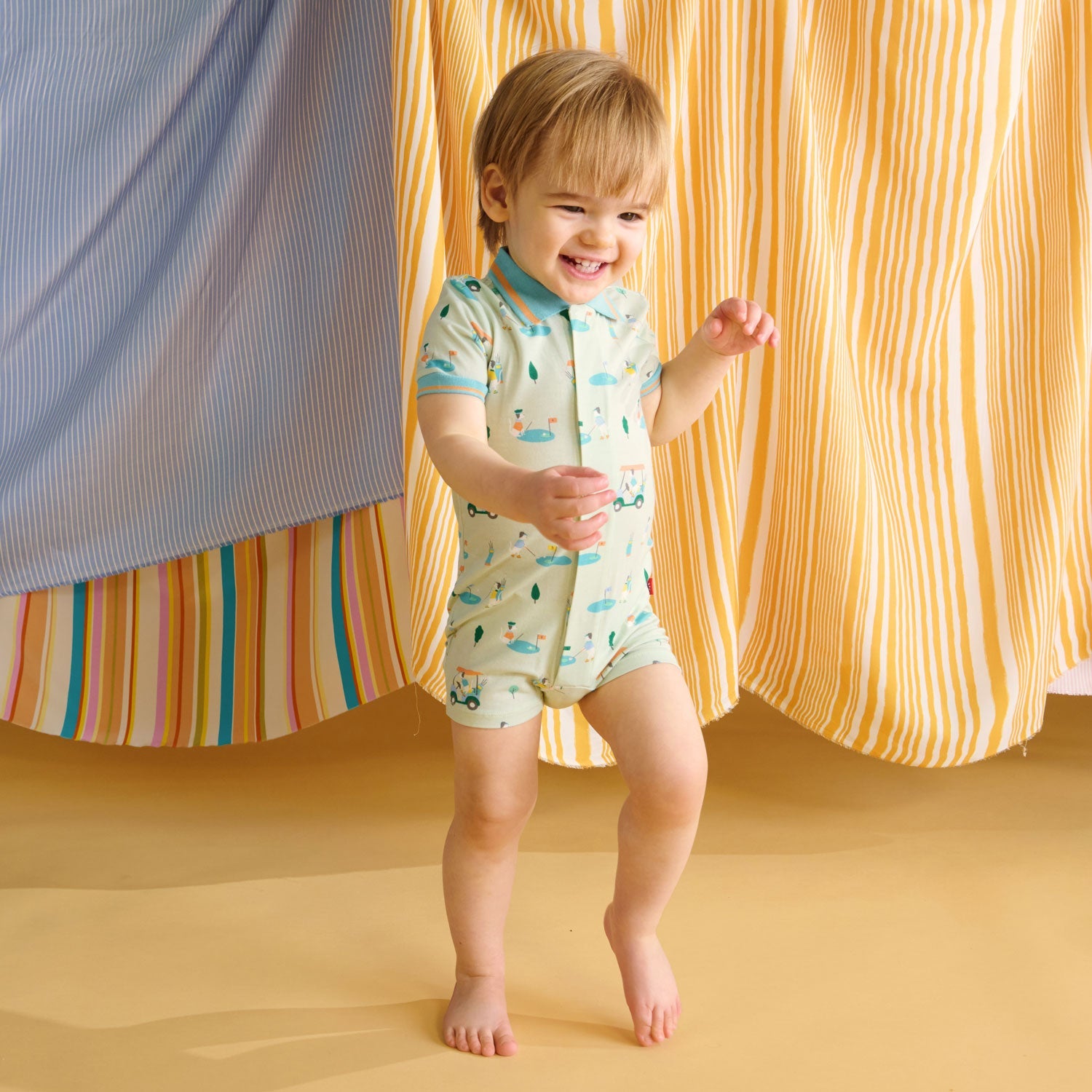 Magnetic Me magnetic polo romper with magnetic closures down the front, view 5