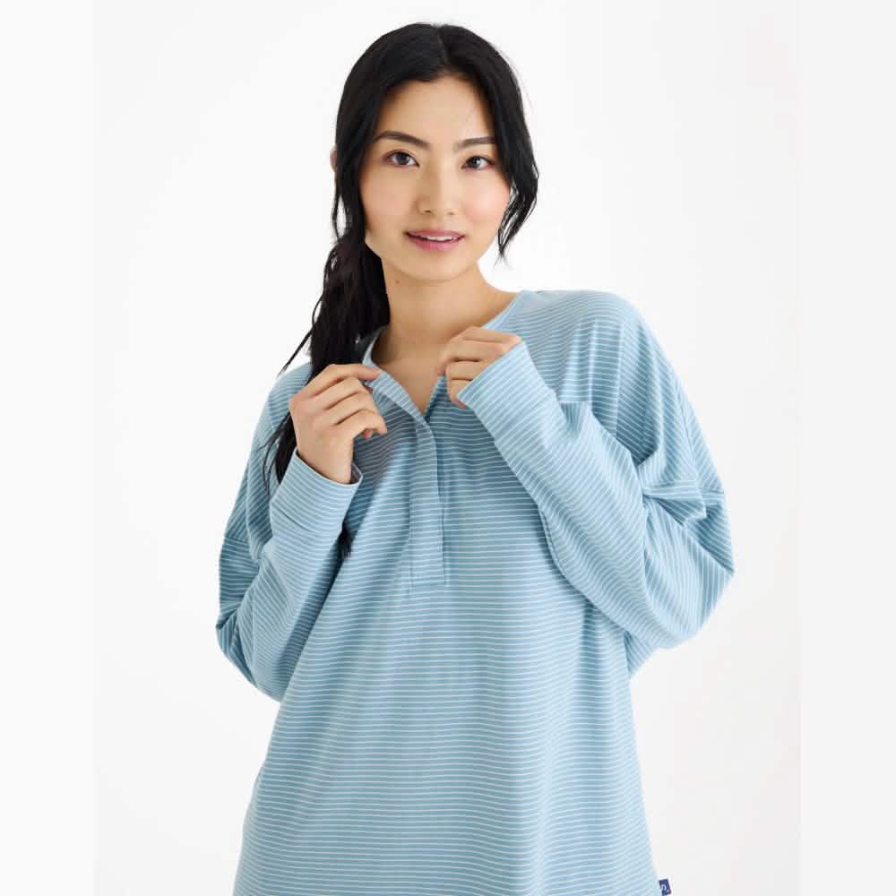 forget me not / egret stripe women's cloudstretch™ magnetic long sleeve pajama set