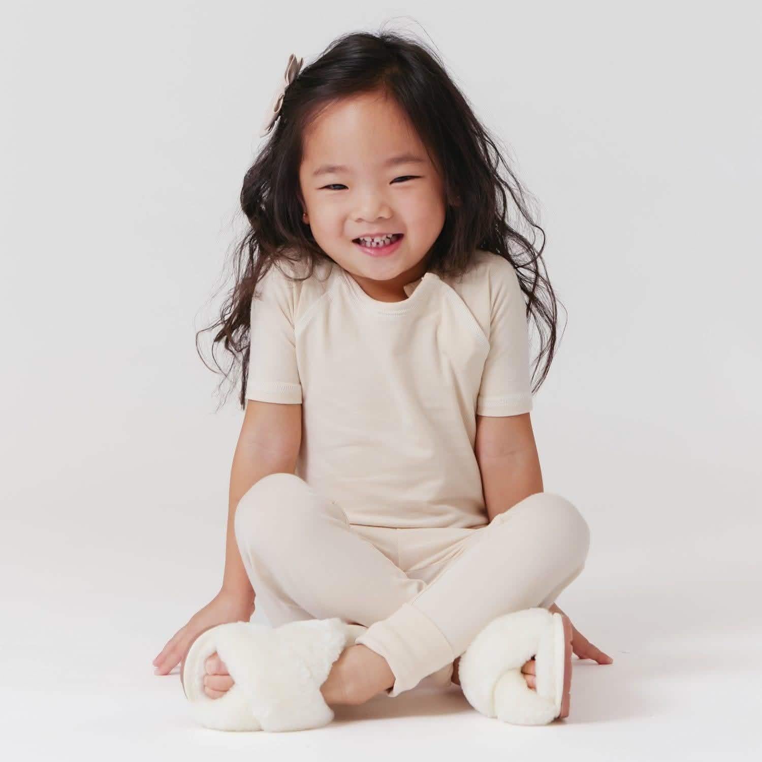gentle cream CloudStretch™ magnetic kids pajama set - re-loved