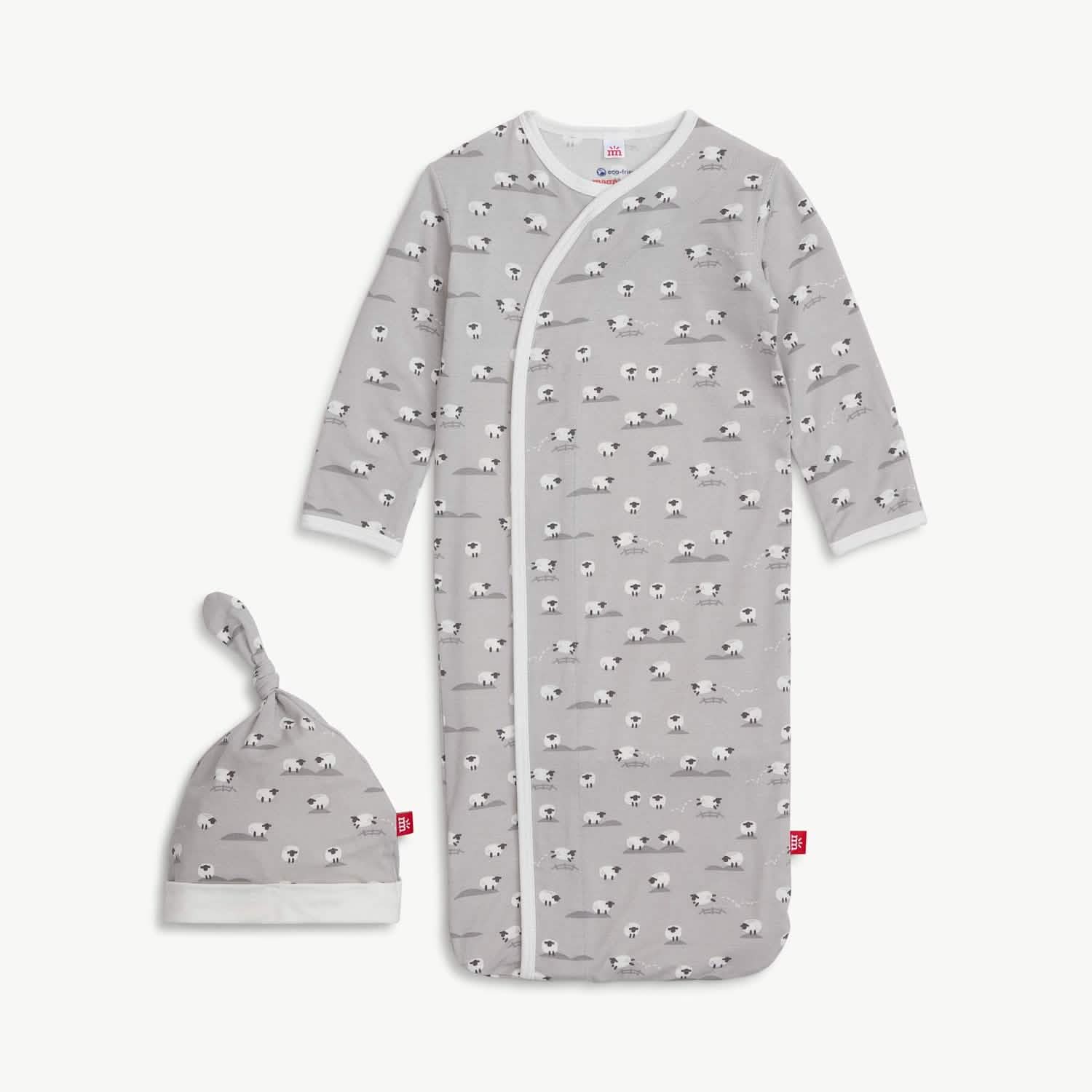 gray baa baa baby modal magnetic cozy sleeper gown + hat set - re-loved