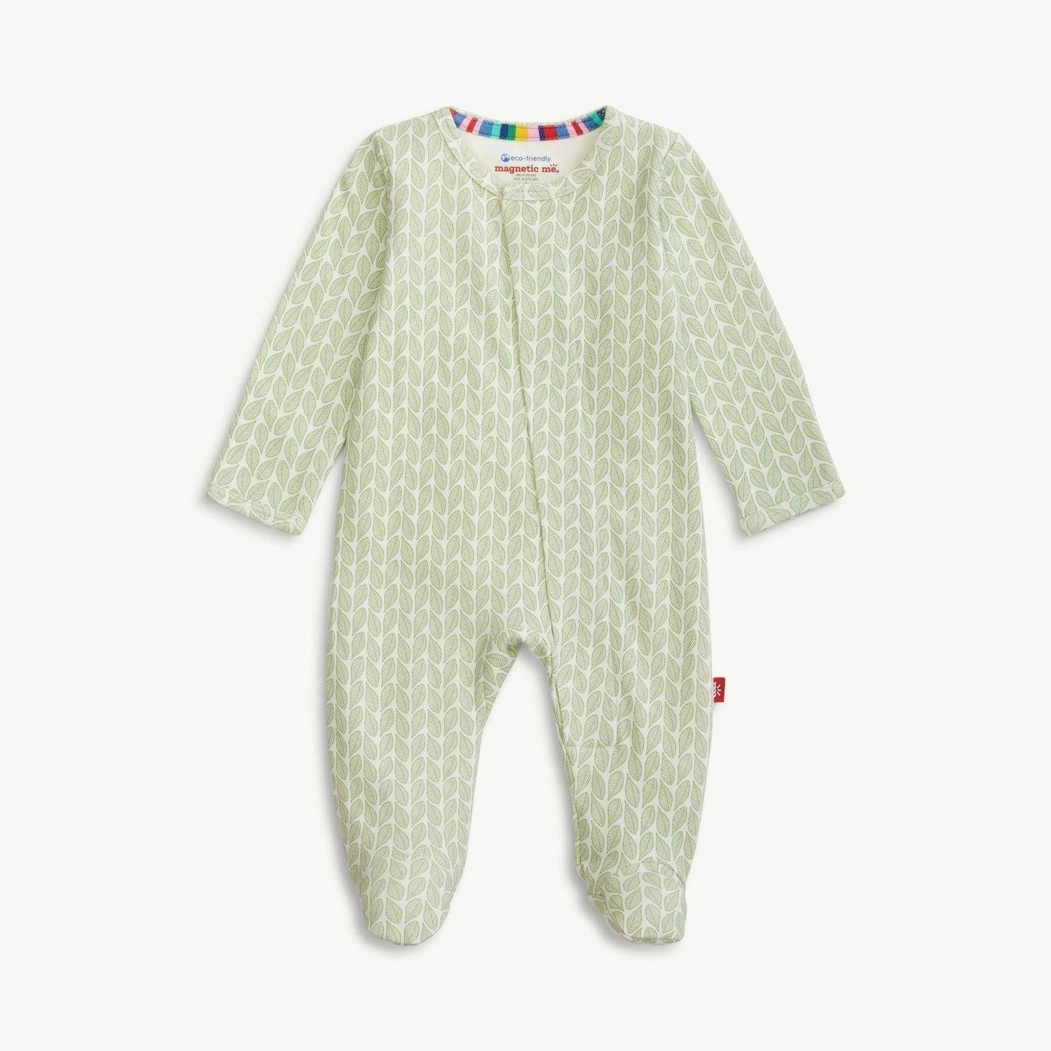 green cable leaf organic cotton magnetic parent favorite footie - re-loved