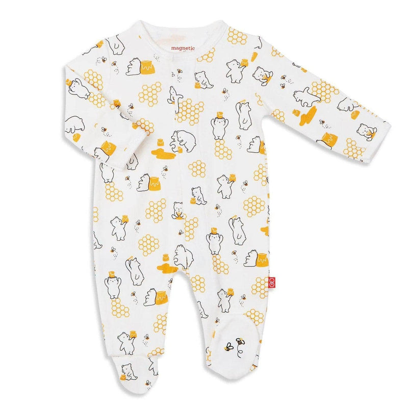 honey bee mine organic cotton magnetic parent favorite footie - re-loved