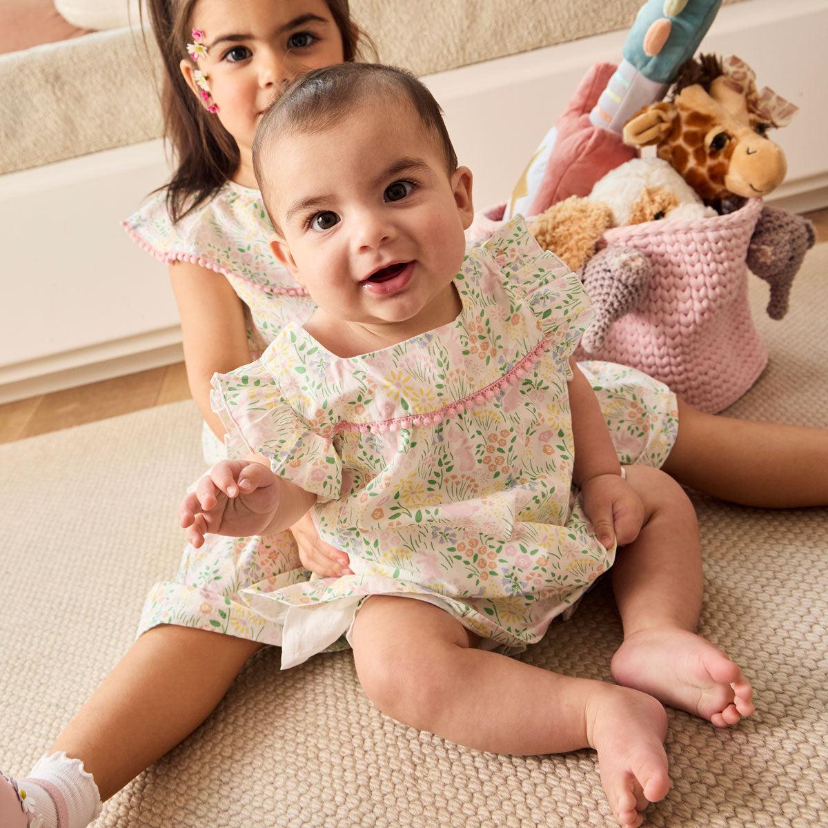 hoppy garden cotton magnetic little baby ruffle sleeve dress + diaper cover set-Magnetic Me