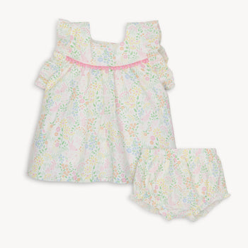 hoppy garden cotton poplin magnetic little baby sleeveless dress + diaper cover set