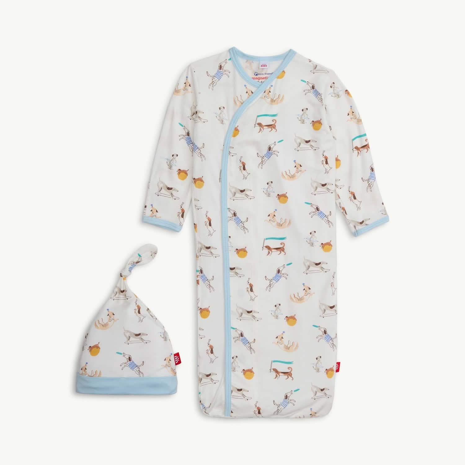 howlarious modal magnetic cozy sleeper gown + hat set - re-loved