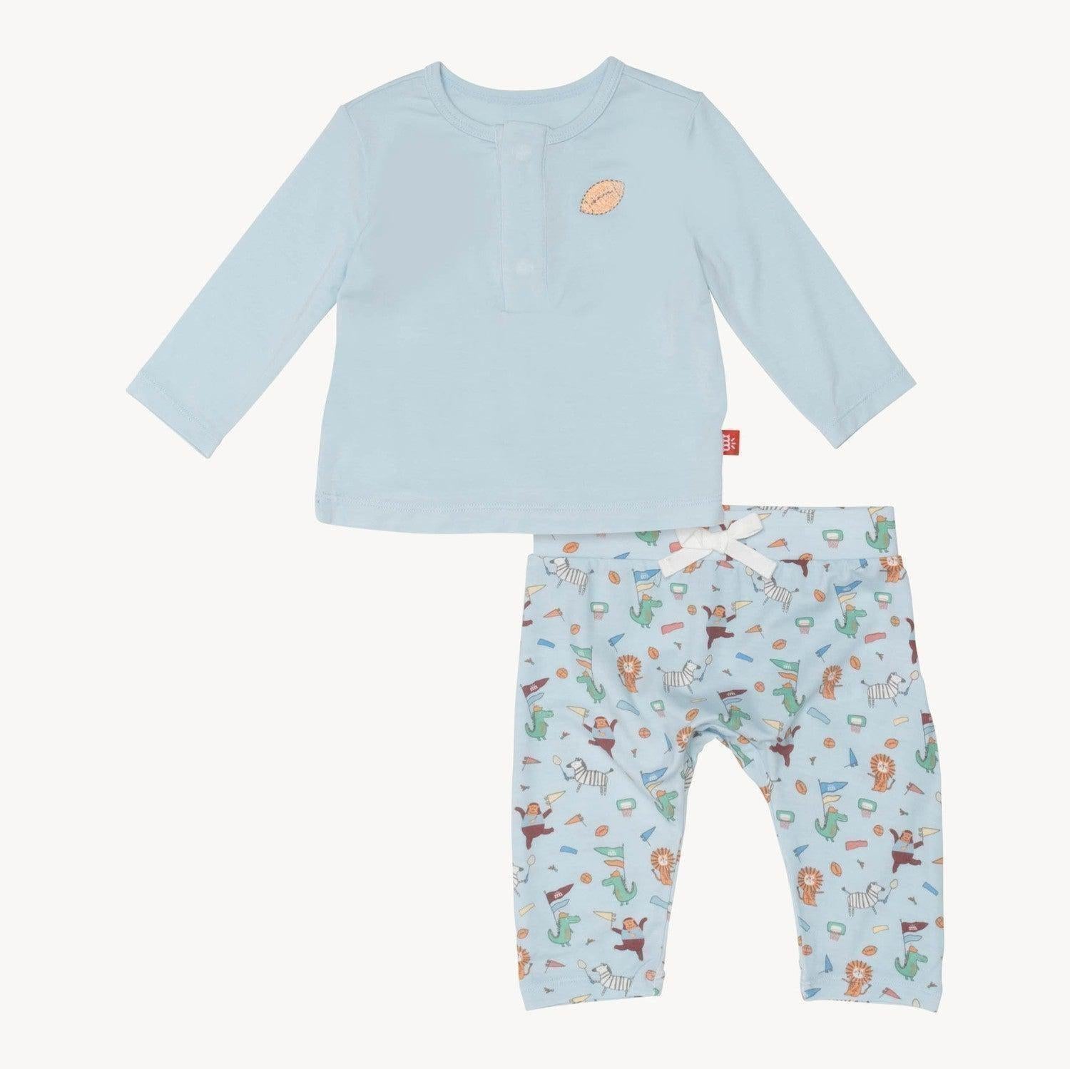 i like big punts and i cannot lie modal magnetic roll around long sleeve henley top + pant set - re-loved