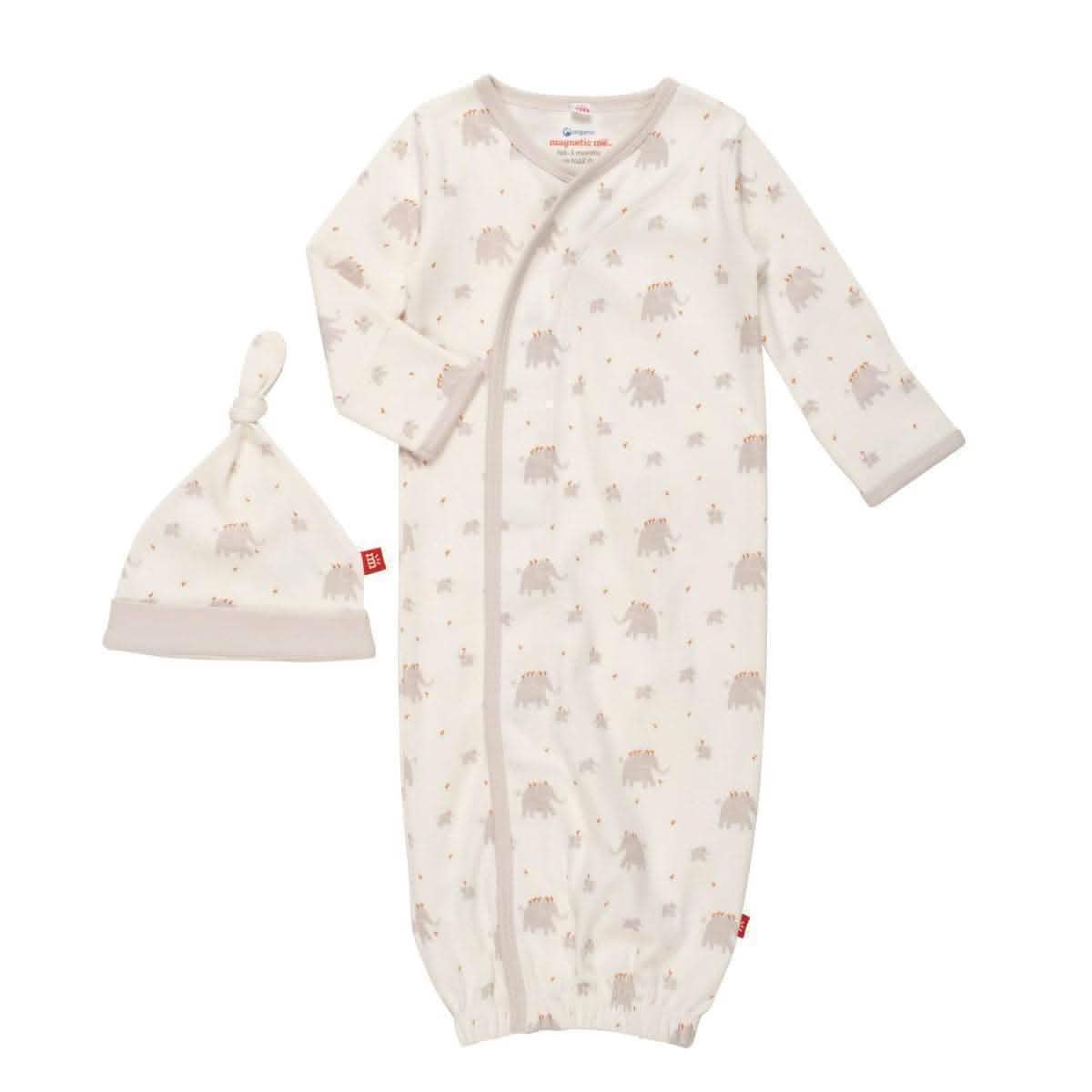 little peanut organic cotton magnetic open bottom gown + hat set - re-loved