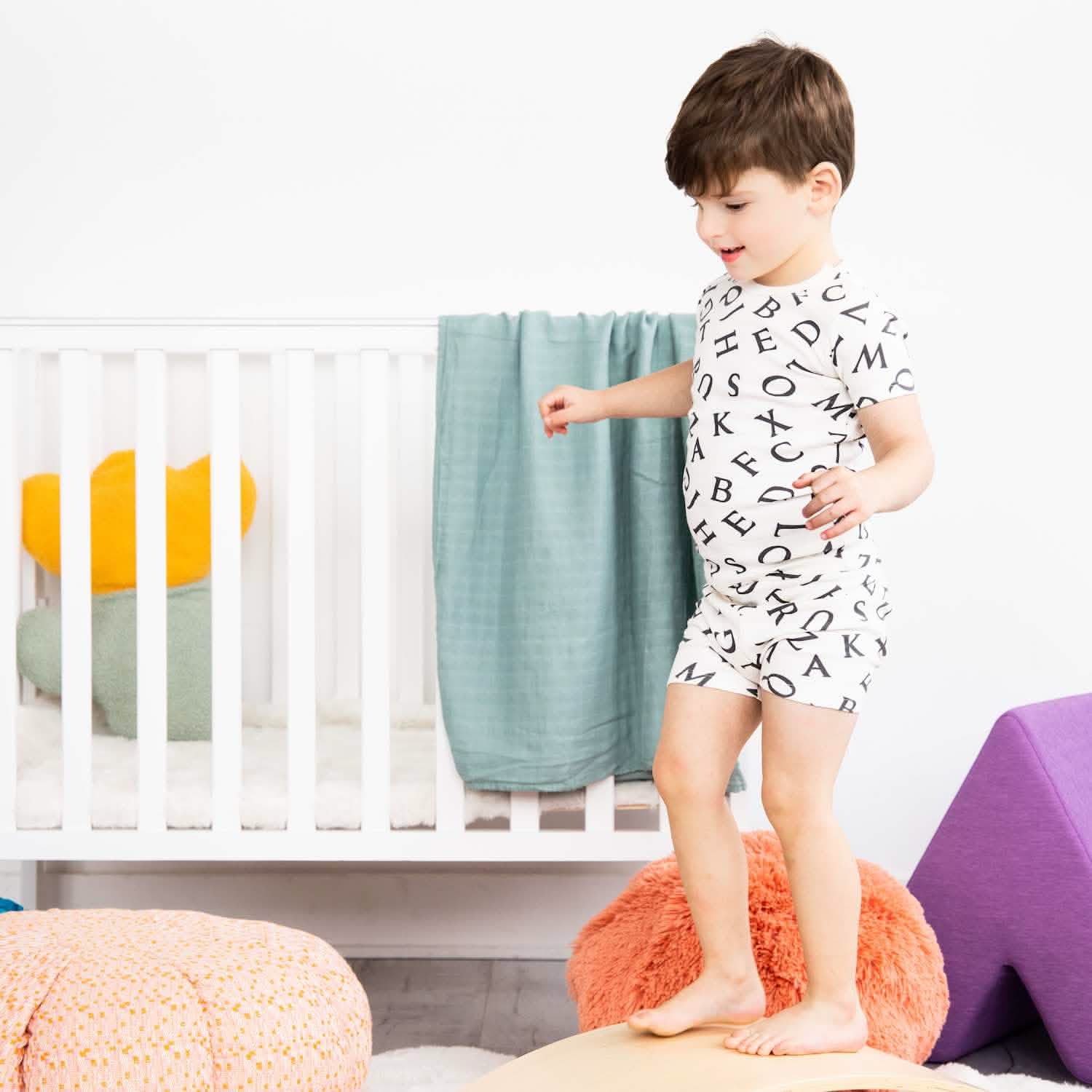 love letters organic cotton magnetic kids pajama shortie set