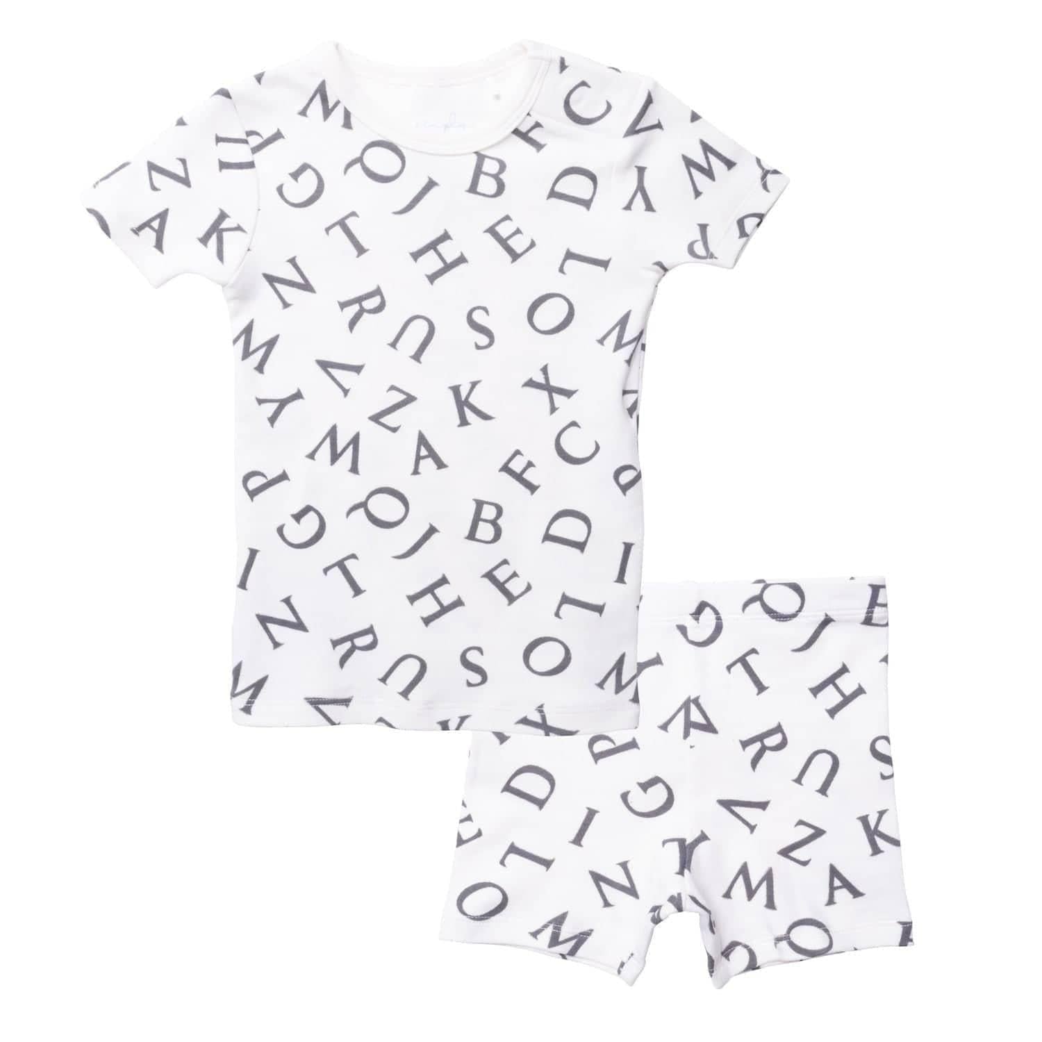 love letters organic cotton magnetic kids pajama shortie set