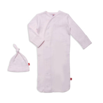 love lines pink organic cotton pointelle magnetic cozy sleeper gown + hat set