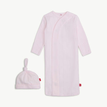 love lines pink organic cotton pointelle magnetic cozy sleeper gown + hat set