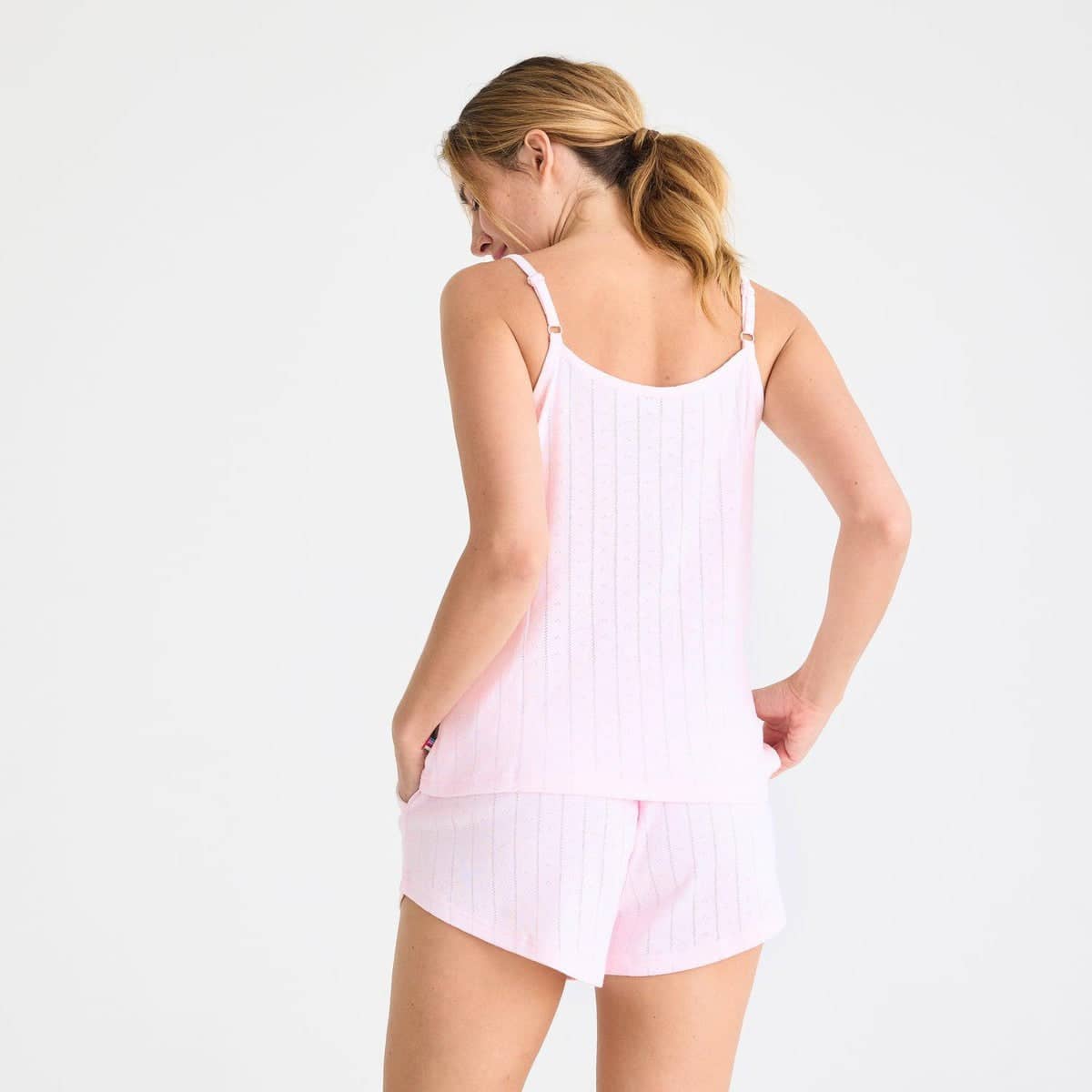 love lines pink organic cotton pointelle magnetic dream sleep tank + shorts  pajama set