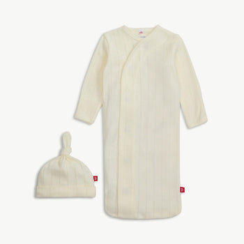 love lines tofu organic cotton pointelle magnetic cozy sleeper gown + hat set