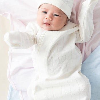 love lines tofu organic cotton pointelle magnetic cozy sleeper gown + hat set