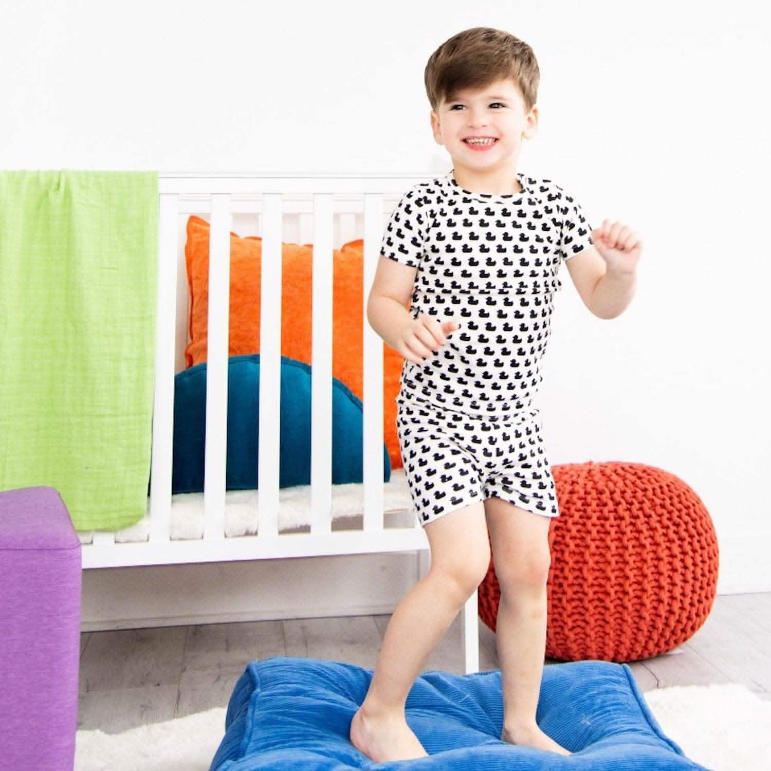 many ducks black organic cotton magnetic kids pajama shortie set